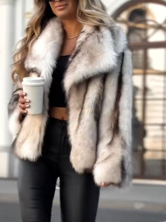 Womens Lapel Plush Casual Coat
