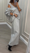 Women V-neck Sweatshirt + Dress Solid Color Casual Suit