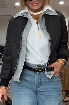 Women Lapel Patchwork Denim Two-piece Casual Jacket