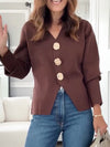 Womens V-neck Buttoned Casual Cardigan
