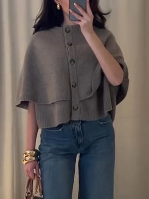 Womens Round Neck Button-down Knitted Casual Top