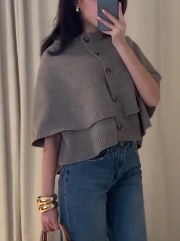 Womens Round Neck Button-down Knitted Casual Top
