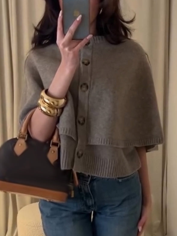 Womens Round Neck Button-down Knitted Casual Top