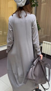 Women Round Neck Splicing Half Zip Casual Dress