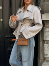 Classic Oversized Lapel Belted Short Jacket