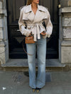 Classic Oversized Lapel Belted Short Jacket
