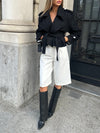 Classic Oversized Lapel Belted Tweed Short Jacket