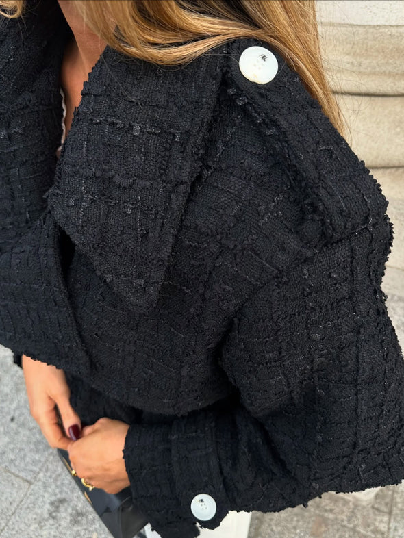 Classic Oversized Lapel Belted Tweed Short Jacket