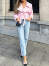 Classic Oversized Lapel Belted Tweed Short Jacket
