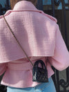 Classic Oversized Lapel Belted Tweed Short Jacket