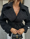Classic Oversized Lapel Belted Tweed Short Jacket