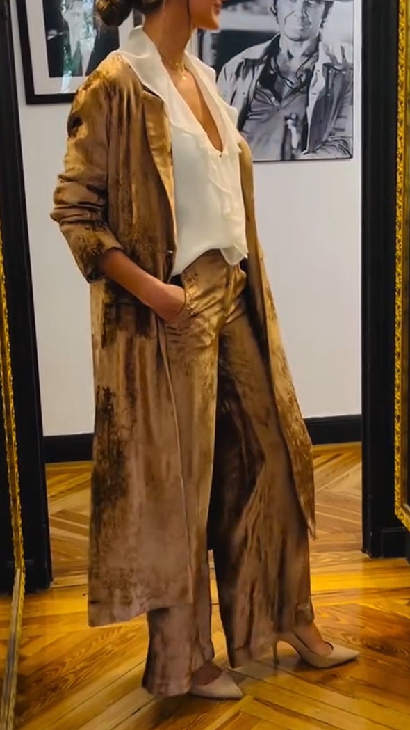 Women Lapel Cardigan + Pants Casual Suit