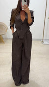 Women Lapel Irregular Hot Diamond Top + Pants Temperament Commuter Suit