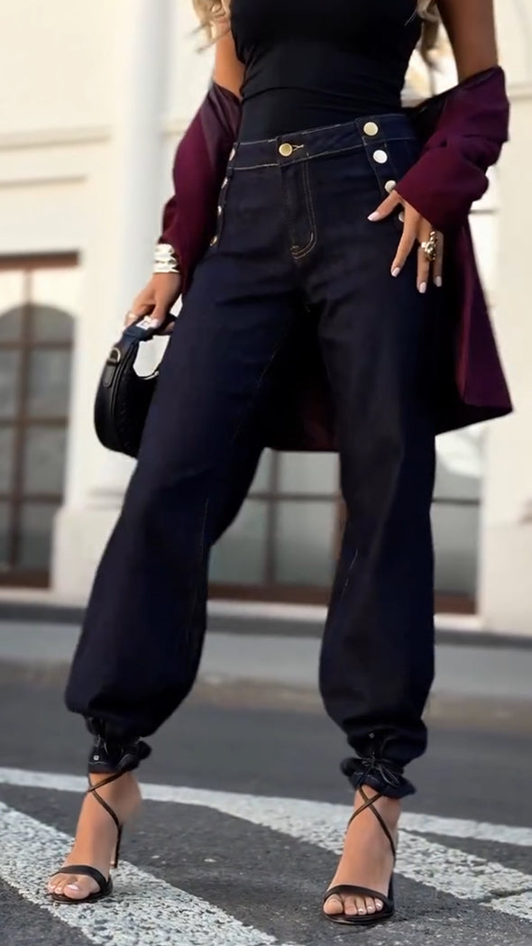 Women Side-breasted Casual Jeans