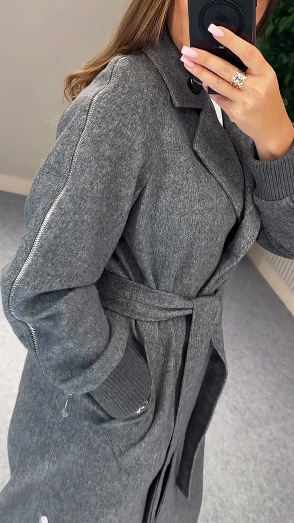 Women Lapel Zipper Design Temperament Casual Windbreaker