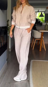 Women Round Neck Jacket + Pants Casual Suit