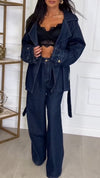 Women Lapel Jacket + Pants Casual Denim Suit