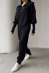 Women Lapel Half-zip Top + Pants Knitted Casual Suit