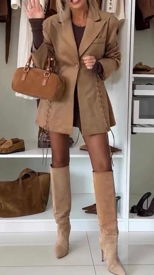 Womens Lapel Drawstring Temperament Casual Jacket