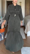 Ladies Lapel Buckle Splicing Casual Dress