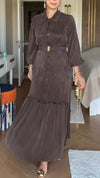 Ladies Lapel Buckle Splicing Casual Dress