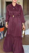 Ladies Lapel Buckle Splicing Casual Dress