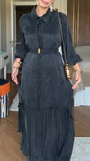 Ladies Lapel Buckle Splicing Casual Dress