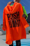 Women Hooded Drawstring Irregular Printed Letters Casual Coat