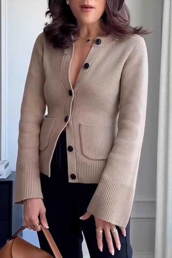Women Round Neck Button-down Knitted Casual Top