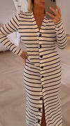 Women Tube-top Striped Dress + Cardigan Casual Suit