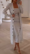 Women Tube-top Striped Dress + Cardigan Casual Suit