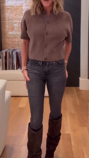 Women Round-neck Button-down Knitted Top + Jeans Casual Suit