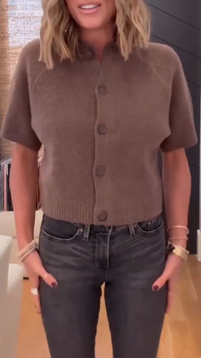Women Round-neck Button-down Knitted Top + Jeans Casual Suit