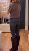 Women Round-neck Button-down Knitted Top + Jeans Casual Suit
