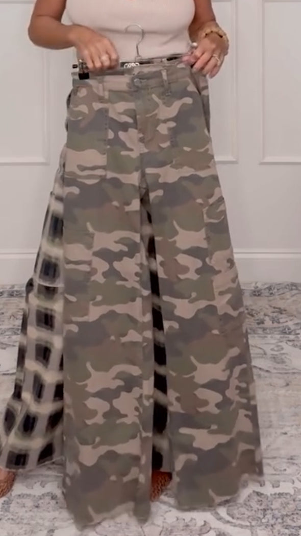 Women Plaid Print Casual Pants
