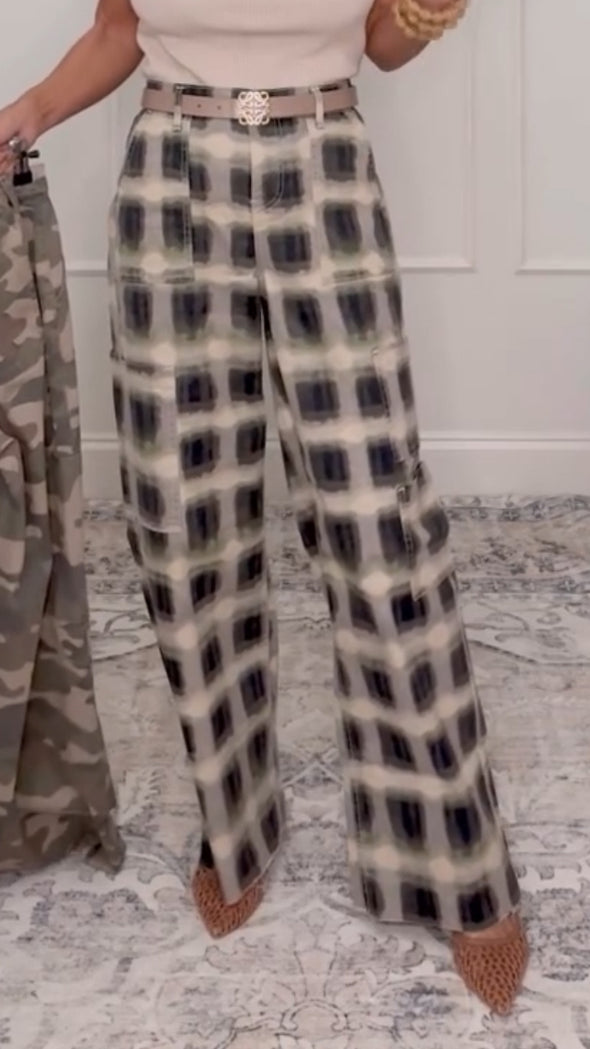 Women Plaid Print Casual Pants
