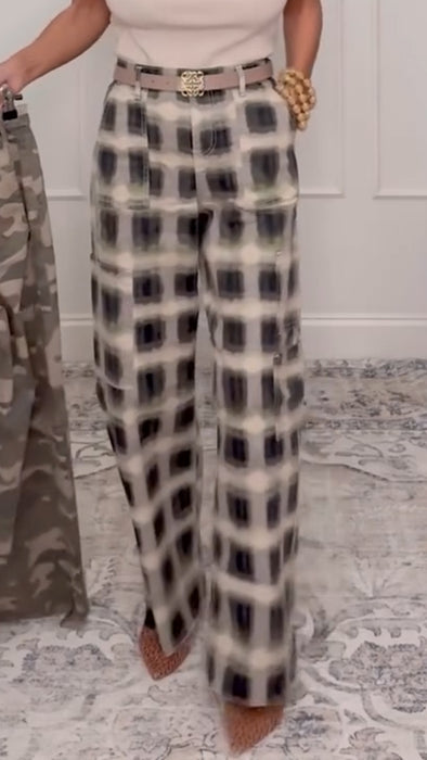 Women Plaid Print Casual Pants