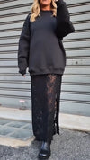 Women Suspender Printed Hollow Dress + Solid Color Top Casual Suit