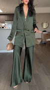 Women Lapel Jacket + Pants Solid Color Temperament Commuter Suit