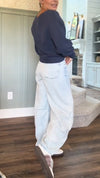 Women V-neck Patchwork Top + Washed Jeans Casual Suit