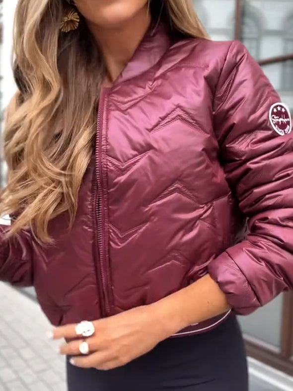 Women Round Neck Zipper Casual Cotton Jacket