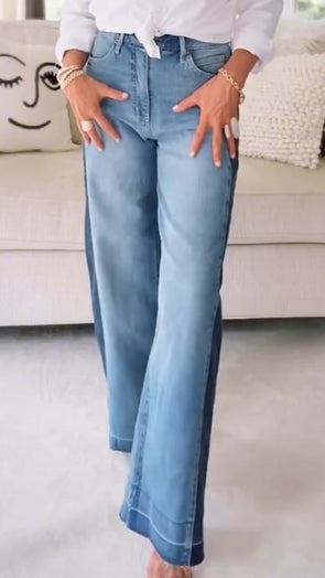 Womens Patchwork Contrast Casual Jeans