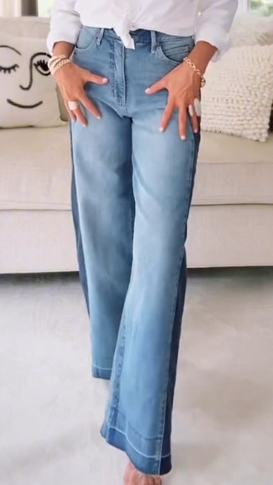 Womens Patchwork Contrast Casual Jeans