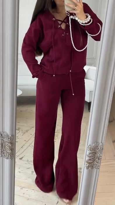 Women Round Neck Cross-strap Top + Pants Casual Suit
