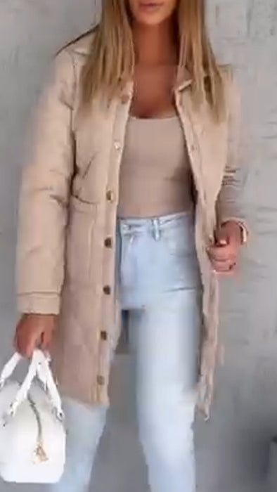 Womens Lapel Buttoned Casual Coat