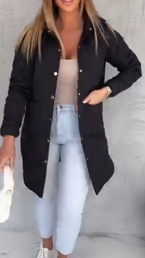Womens Lapel Buttoned Casual Coat