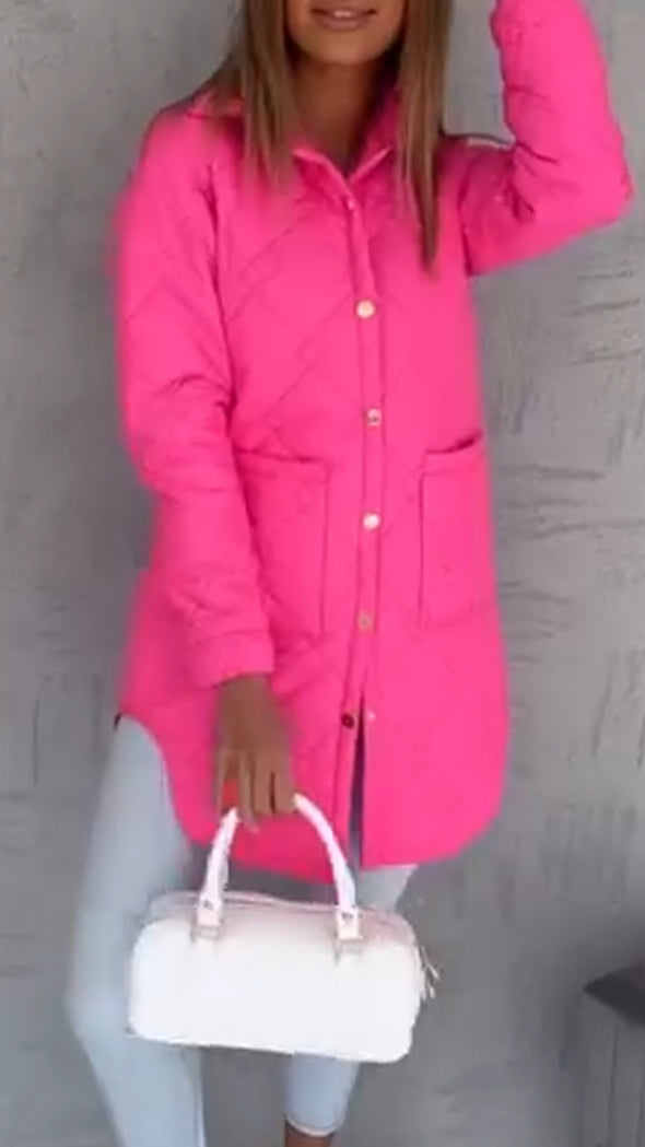 Womens Lapel Buttoned Casual Coat