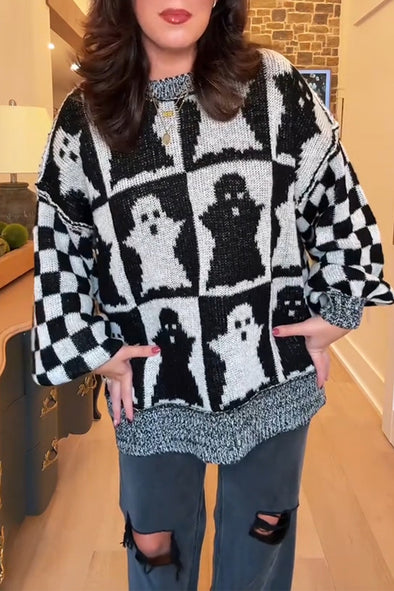 Women Round Neck Halloween Print Casual Sweater