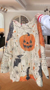 Women Round Neck Halloween Element Printed Hollow Casual Sweater