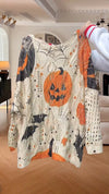 Women Round Neck Halloween Element Printed Hollow Casual Sweater